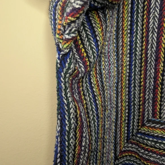 RARE VTG Earth Ragz Boho Hippie Reggae Rasta Poncho Drug Rug Striped Hoodie (L) - Picture 4 of 9
